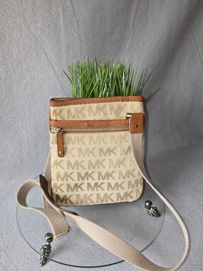 Michael Kors Beige 'MK' Monogram Crossbody Bag